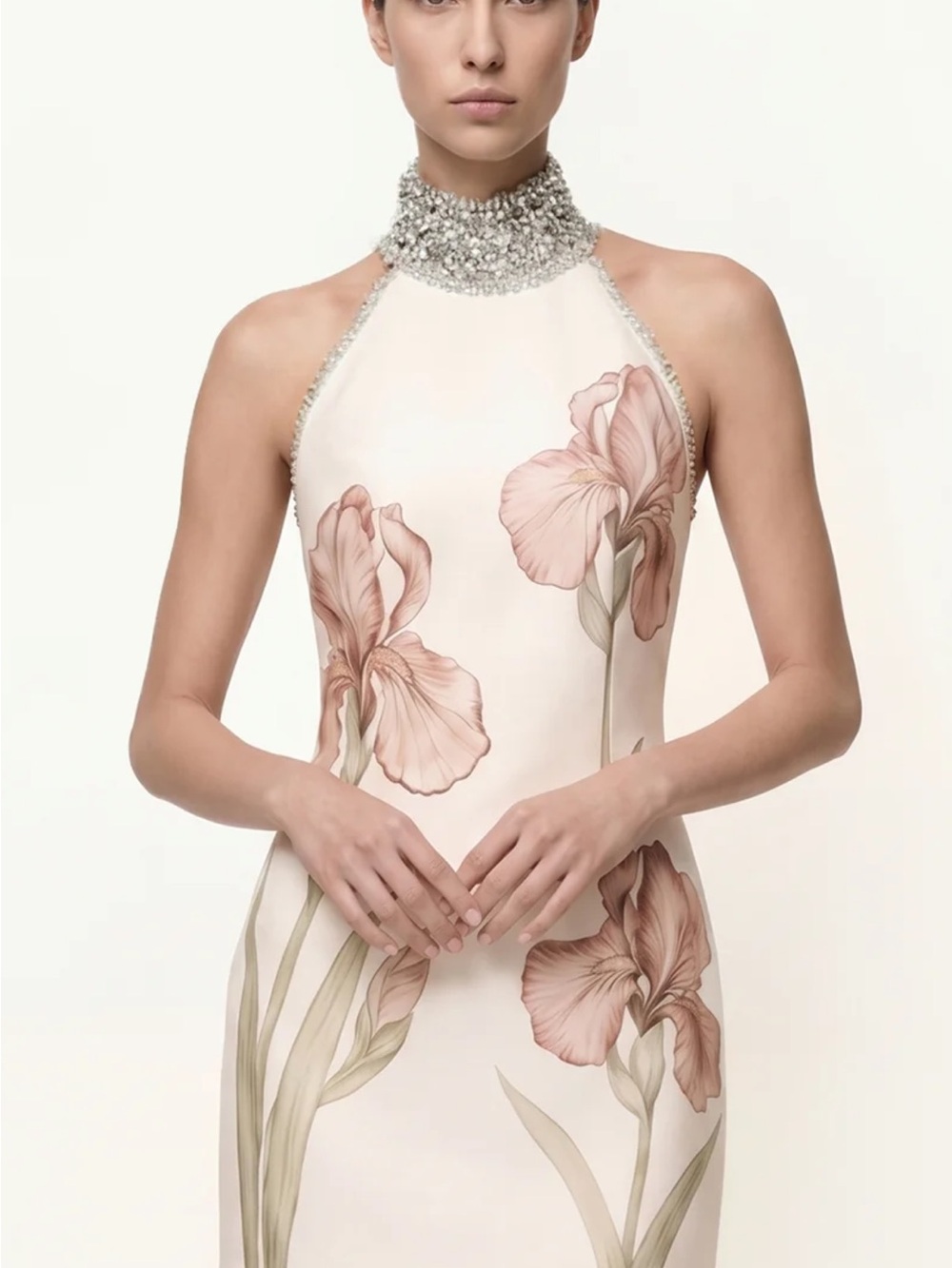 JW PEI Jeweled Halter Iris Motif Dress